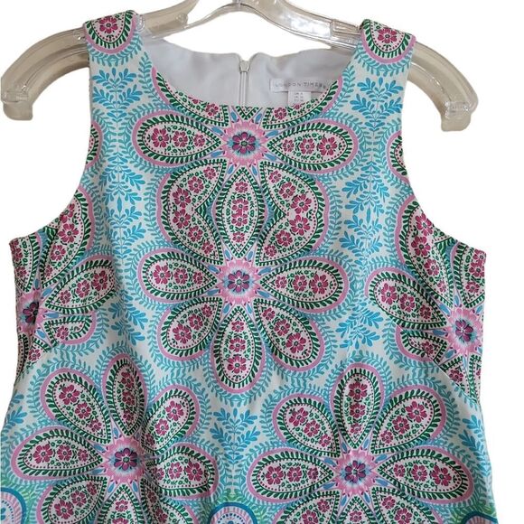 London Times  Blue Pink Green Sleeveless  Dress with Back Zipper Closure Sz 6 - Picture 3 of 9